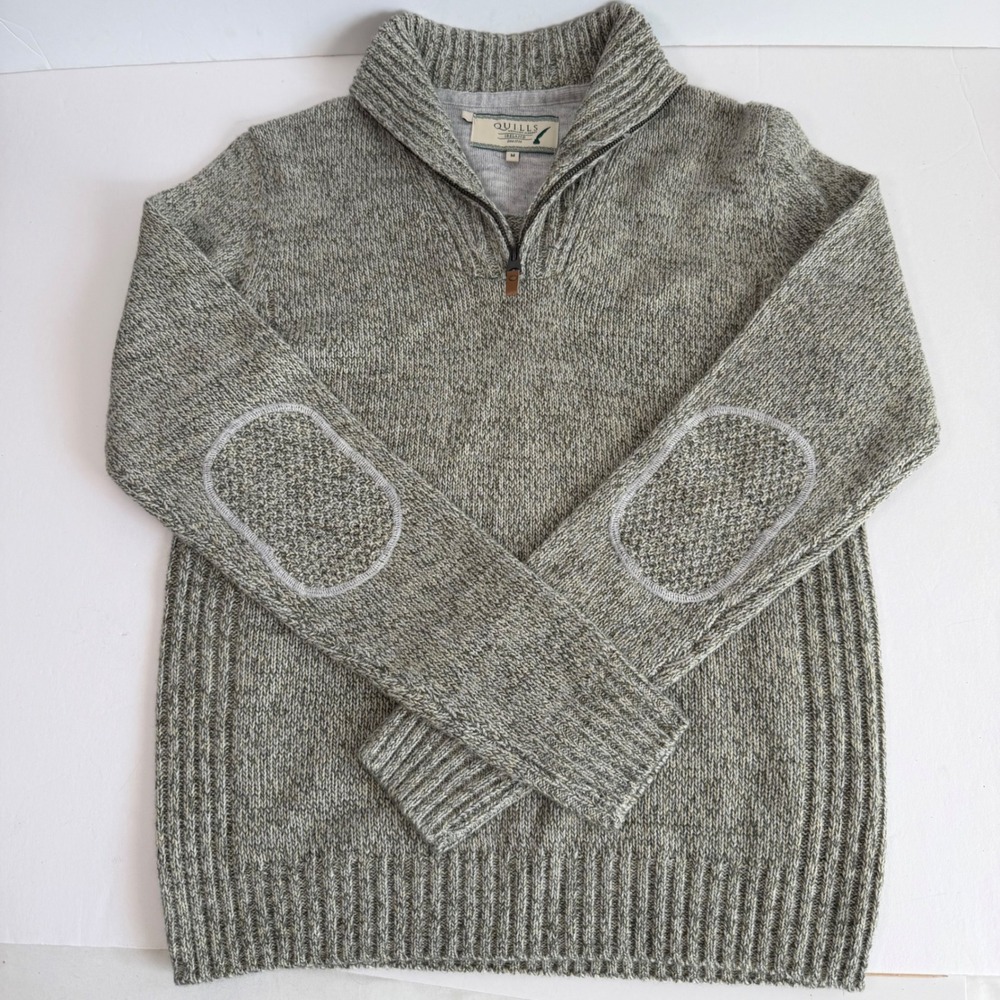 Quills Ireland 1/4 Zip Sweater M Heather Sage Green Knit Heritage Cabin